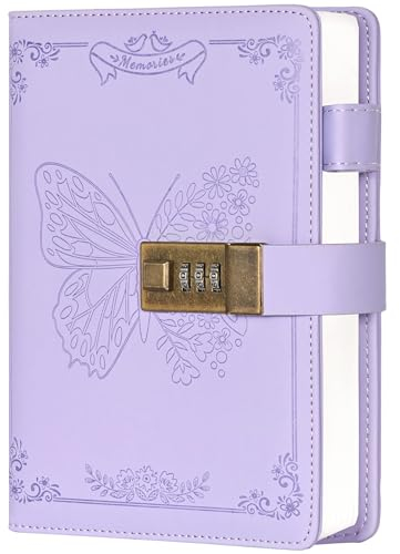Billtigif Diary with Lock, Journal for Women Girls, Vintage Lock Journal Refillable Personal Locking Notebook Secret Journal with Combination Lock (Light Purple)