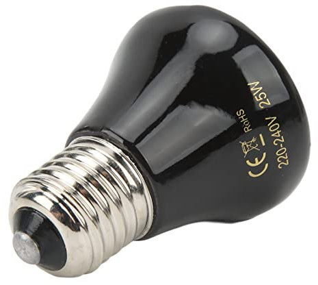 Ceramic Reptile Wärmelampe mit Infrarot für Reptilien, E27 Keramik Wärmestrahler für kleine Zuchtkästen, 24 Stunden Wärme, ultrakleine Größe, natürliche Infrarotwärme (25W Schwarz)