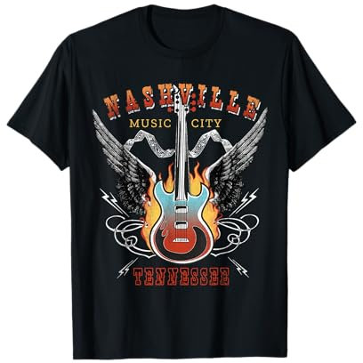 Nashville Tennessee Country Music City, ailes d'ange pour guitare T-Shirt