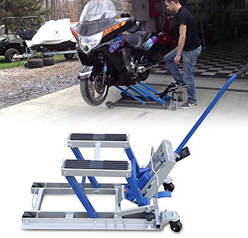 Tenddya Ponte sollevatore per moto, 680 kg, telaio idraulico per moto, sollevando il telaio di manutenzione della moto, sollevatore idraulico per moto, cavalletto di montaggio pieghevole (blu)