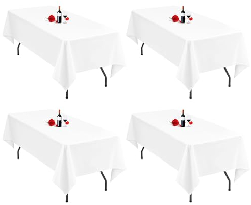 4er-Pack weiße Tischdecken, 153 x 260 cm, rechteckige weiße Tischdecke für 1,8 m große Tische, waschbare Polyester-Tischdecken, rechteckig, für Hochzeitsfeier, Bankett