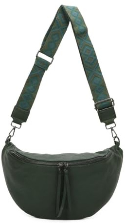 Damen Tasche Crossbody Schultertasche Gürteltasche Brusttasche Hüfttasche Bauchtasche Umhängetasche Cross-Over Bodybag Handytasche Geldtasche Kosmetiktasche Leder Optik Dunkelgrün M