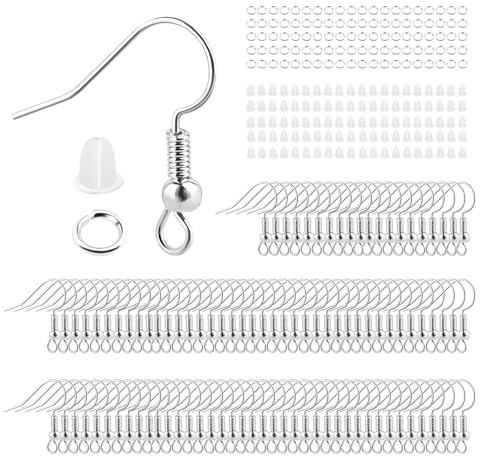 Ohrring Haken, Ohrhänger Ohrhaken Schmuckherstellung, Ohrringe Selber Machen Set, Ohrringe Basteln mit Perlen und Spule für DIY Ohrhänger (Silber, 300 Stück)