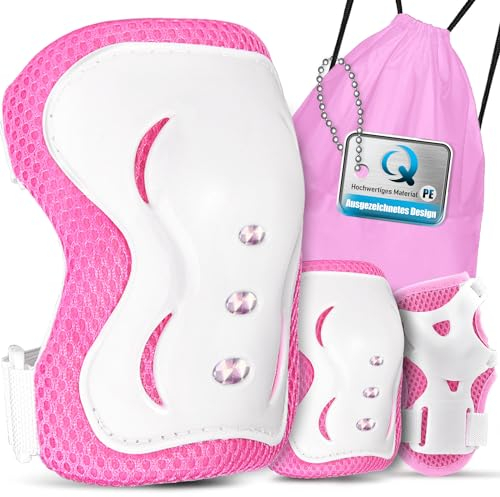 Kinder Protektoren Set Kinder Knieschoner Set Schoner Inliner Kinder Knie und Ellenbogenschützer Handgelenkschoner Kinder für Skateboard Roller Skaten Fahren Outdoor Sport (Rosa)