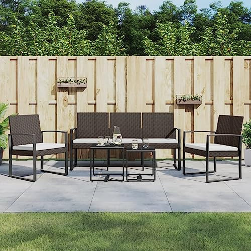 QJBSAVVA 5-TLG Garten-Essgruppe, Eckbank Gartenmöbel Set Fußbank Eckbankgruppe Geeignet für Strand Parks Café Garten mit Kissen Braun PP-Rattan