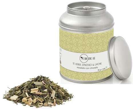 Novecento Tè® | Tè Verde Zenzero e Limone | Tè Verde Foglie con Zenzero Limone Citronella - 90 Gr | Miscela Digestiva Tè Frutta Spezie