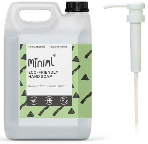 Miniml Antibacterial Hand Wash Soap - 5L Refill and 5L Pump - Cucumber and Aloe Vera Scented Eco Hand and Body Washing Liquid Gel for Soft and Sensitive Friendly Skin Care - 100% Vegan & Cruelty Free