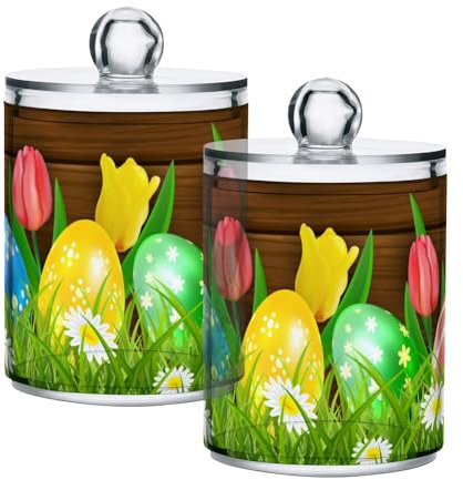 ISAOA Kosmetik-Organizer für Ostereier, Tulpen, Kunststoff, Wattebällchen und Tupfer mit Deckel, Badezimmer-Behälter, Aufbewahrung, Beauty-Make-up, Organizer, Aufbewahrung für Wattebälle,