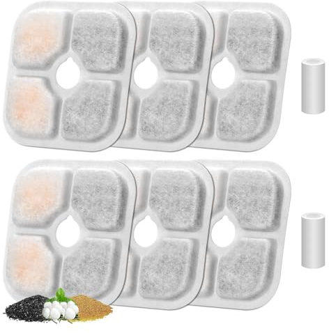 6 Piezas Filtros de Fuente de Agua para Gatos para 2.5L Bebedero Gatos, Feriva Filtros de Repuesto para Fuente Agua de Gato, Triple Acción Filtros para fuentes para mascotas(2 Tubería de bombeo)