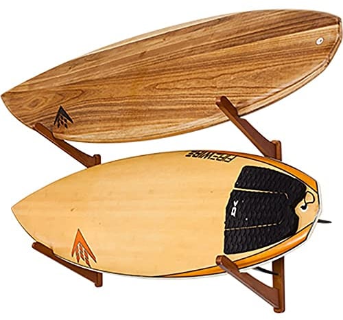 CORSURF Surfboard Wall Rack – Multi Rack 3 Boards | Dark Wood | Wall Mount is 100% Wood | Shorboards Or Longboards