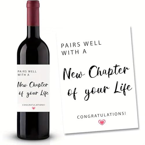 2 Stück Flaschenetikett Pairs Well with A New Chapter of Your Life 10x12,7cm Flaschenetiketten Weinflaschen Aufkleber selbstklebend Etikett