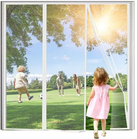 Magnétique Moustiquaire Porte Rideau 120x240cm Kit d'installation Complet Respirant pour Porte Rideau Blanc