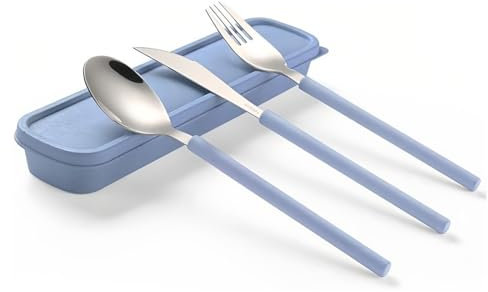 Set di Posate Acciaio Inox, 3 Pezzi Posate Con scatola da Viaggio, Lavabili in Lavastoviglie,coltello, forchetta, cucchiaio, per viaggi, picnic, ufficio, scuola