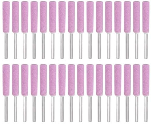 PATIKIL 32 Pcs Diamond Chainsaw Sharpener 7/32 Inch High Hardness Sharpening Stone Polishing Chainsaw Sharpening Kit Grinding File Tool for Chain Saw Stone Jewelry Wood, Pink(5mm)