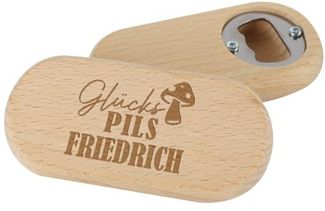 Herz & Heim® handlicher Flaschenöffner mit personalisierter Gravur aus Holz (Glücks PILS)