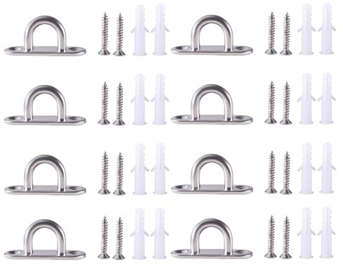 TIOMIOSEA Edelstahl Augplatte mit Öse, 8 Stück Deckenhaken, Haken zum Schrauben, Wandbefestigung Befestigungshaken, Ösenplatte, Befestigungshaken für hängende Gegenstände, Markisen, Deckplatten