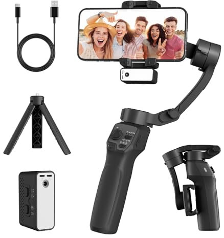 Stabilizzatore cardanico a 3 assi per iPhone 15 14 13 12 Pro Max Samsung S23 S22 A54 Smartphone Android, Gimbal pieghevole portatile rotante per registrazione video Vlog con tracciamento facciale AI
