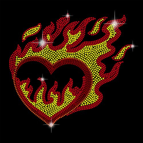 SUPERDANT Love Flame Iron on Rhinestone Transfer Flame Heart Bling Rhinestone T-Shirt Transfer Rhinestone Iron on Heat Transfer Hot Fix Stickers Crystal DIY Decor for Clothing Hoodies Birthday Gift
