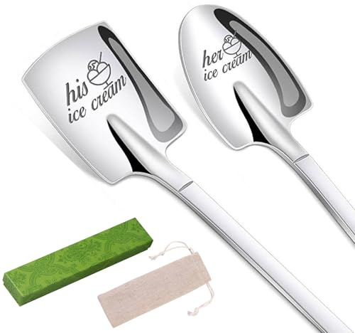GWAWG 2 PCS Wedding Gifts Ice Cream Spoons, Funny Coffee Spoon Gift Coffee Lover Gifts for Husband Wife Stainless Steel Coffee Spoon Valentines Day Wedding Gifts for Couple Lovers