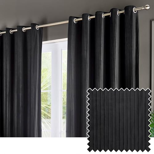 Paoletti Corinthian Samt-Ösenvorhang, Paar – Schwarz – 229 x 229 cm