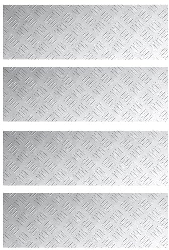 vidaXL Escalones de Metal Texturizados Alfombrillas Antideslizantes con Diseño de Placa de Diamante Ideal para Uso Interior 75 X 25 cm Conjunto de 4 Cubiertas de Aluminio Gris Protección de Alto Ren