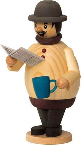 Drechslerei Kuhnert - Rauchmann/Räucherfigur aus Holz - Max als Zeitungsleser - Höhe: ca. 16 cm - Made in Germany