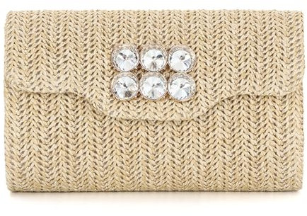 Ynport Crefreak Bolsos de Mano de paja para Mujer - Bolso de Playa de Verano Bolso Bandolera de Rafia Bolso de Mano de Sobres Tejidos de Noche con Diamantes para Bodas Formales