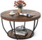 COSTWAY 2-Tier Round Coffee Table with Storage Shelf, Metal Frame Industrial Accent Cocktail Center Unit Sofa Side Tea Table for Living Room, Bedroom and Office, 80x80x45cm, Rustic Brown+Black