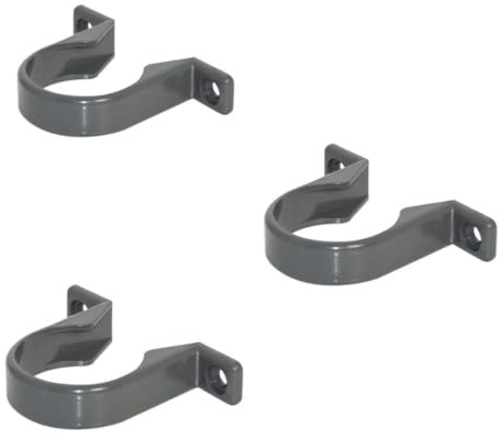 PVC Pipe Clips for 40mm Solvent Waste Pipe Fitting, Grey, Pack of 3,