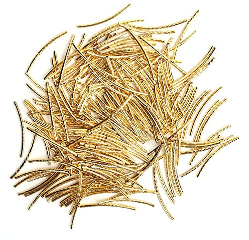 200Pcs Curved Noodle Tube Spacer Beads, Twist, DIY Jewelry Making Accessories, Suitable for Necklaces, Bracelets, Memory Wire, Brass (Gold)