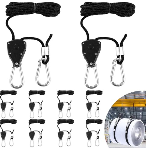 SHUESS 10 Pack Heavy Duty Guy Ropes - 2.4m Adjustable Reinforced Guy Ropes with Pulley - 1/8 Portable Adjustable Fix Camping Rope for Camping, Awnings, Grow Lights, Capacity Up to 68 kg Per Pair