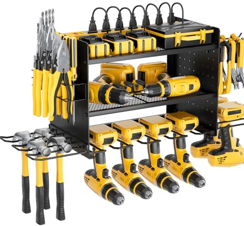 Power Tool Organizer Wall Mount, 3 Layer 8 Drill Holder Tool Shelf Storage Rack for Garage Organization, Birthday Gifts for Him Men Dad Husband Anniversary Fathers Day, Cool Gadget Stocking Stuffer