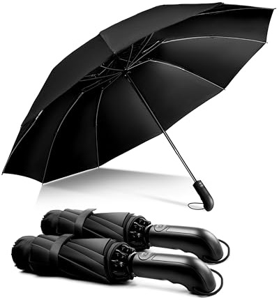 Conlun Parapluie inversé Compact Noir- Résistant aux intempéries, Parapluie Pliant Automatique Coupe-Vent, Parapluie Homme Revêtement en Tissu 210T, Portée 105 cm, 10 Sections - Cadeaux Noel 2 paquets