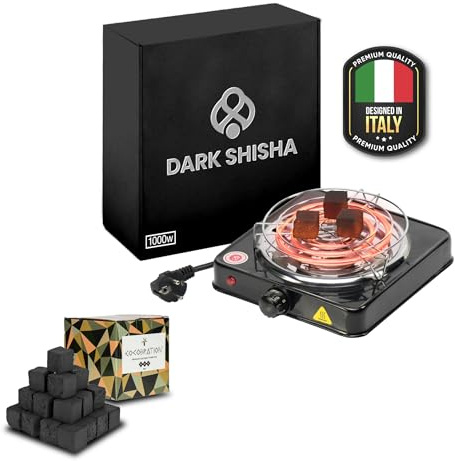 Hornillo Eléctrico Dark Shisha 1000W para Carbón Cachimba + 1 kg Carbón Cocobration 26mm | Encendido Rápido | Termostato Regulable