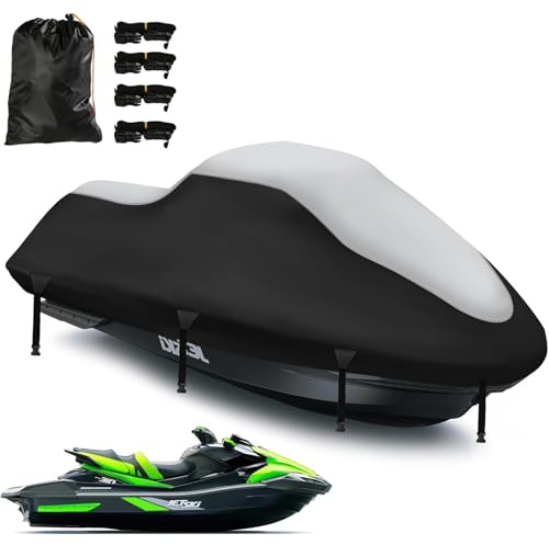 Bâche de protection pour jet ski, revêtement nano 900D, imperméable, 2 ouvertures d'aération, résistante aux UV, pour Sea DOO, Kawasaki, Waverunner Polaris (900D-320-343 cm, argenté/noir)