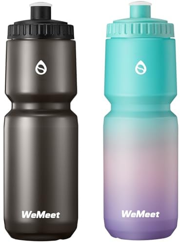 WEMEET Lightweight Cycling Water Bottle 2-Pack, Fits Most Bike Cages, Squeeze Water Bottle for Cycling, Running, Fitness(Black & Green Pink Purple, 1000ml)