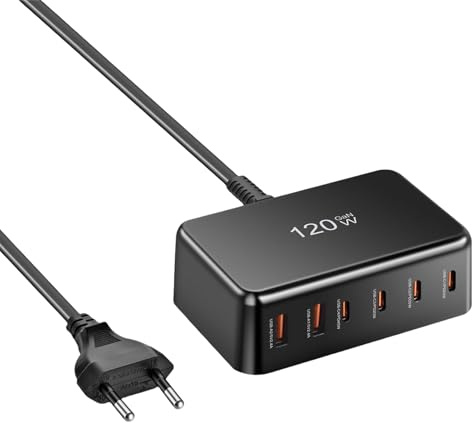 USB C Fast Charger - Portable Charger for Laptops Universal Compatibility | 6 Ports 120W Charging Device for Laptop Tablet Phone Users at Home Office Travel