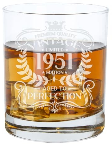 Always Looking Good 75th Birthday Gift for Men Vintage 1951 Aged to Perfection Engraved Whiskey Glass Present for 75 Year Old Etched Whisky Bourbon Scotch Lowball Tumbler Glasses