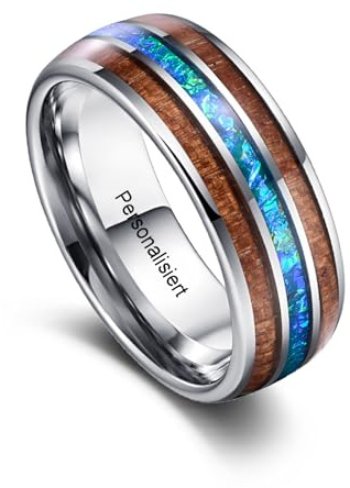 Vakki 8mm Herren Trauringe 8mm aus Wolframkarbid, Unisex Ring mit Meteoritenimitat und Holz Größe 54.4(17.3)-67.2(21.4)