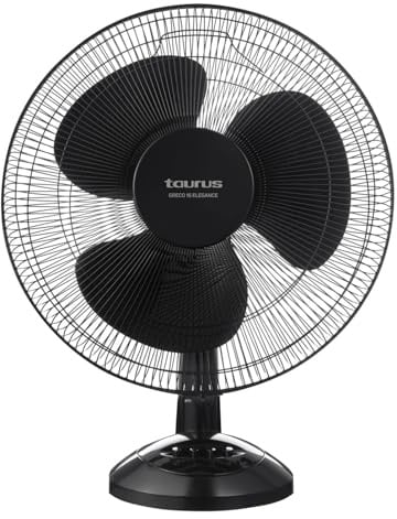Taurus - Ventilador Sobremesa Greco 16 Elegance | 45W | 3 Aspas 40 cm | 3 Velocidades | Oscilación Automática | Inclinación Ajustable | Compacto y Silencioso | Portátil | Base Antideslizante | Negro