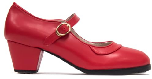 Zapatos de Baile Flamenco Doble Suela con tacón Cubano (Rojo, Sistema Tallas Calzado EU, Adulto, Mujer, Números, Mediano, 39)