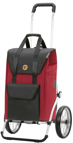 ANDERSEN Einkaufstrolley - Royal Shopper Senta 2.0 rot | mit Speichenrädern, große Räder, 25 cm, aus Alu, bis 50 kg - Tasche mit Kordelzug, Fronttasche, Reflektoren, 49 L