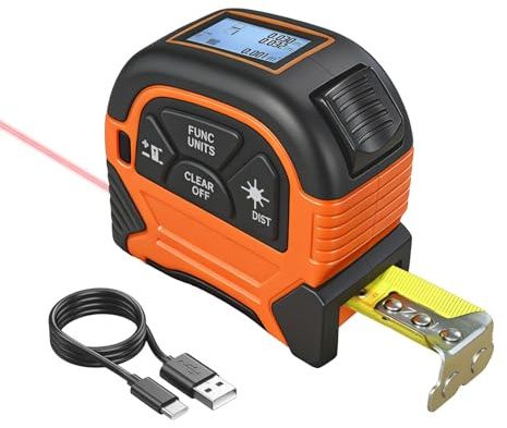 Telemetre Laser 2 en 1 - ansigtny Rechargeable Mètre Laser 60m & Metre Ruban 5m avec écran LCD Outil de Mesure - Pythagore, Aire, Volume, Unité à Changement