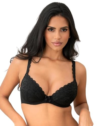 Pour Moi? Women's Rebel Padded Plunge Bra Plunge Everyday Bra, Black, 38DD