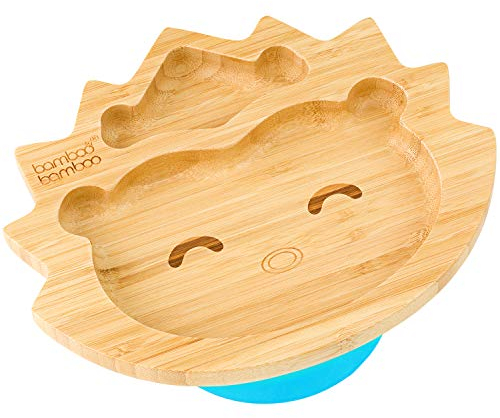 bamboo bamboo Plato Para Bebé Y Niño, Plato De Bambú En Forma De Erizo Con Succión Segura, Vajilla Antideslizante Para Alimentación Y Destete, Para Bebés Desde 6 Meses (Erizo, Azul)