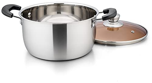 TeamFar 3 Quart Stock Pot, Stainless Steel Stock Pasta Soup Pot with Lid, Tempered Glass Lid & Double Heat-Proof Handles, Non-Toxic & Healthy, Heavy Duty & Dishwasher Safe