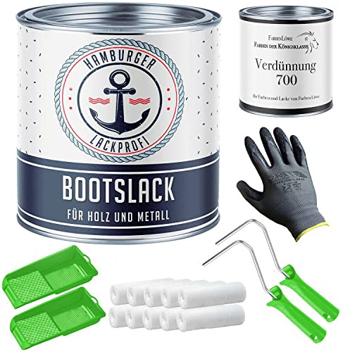 2K Bootslack SEIDENMATT für Holz und Metall Saphirblau RAL 5003 Blau Für GFK/Kunststoff/Polyester Yachtlack Bootsfarbe mit Lackier-SET (X300) und Verdünnung (1 L) // Hamburger Lack-Profi (1 L)