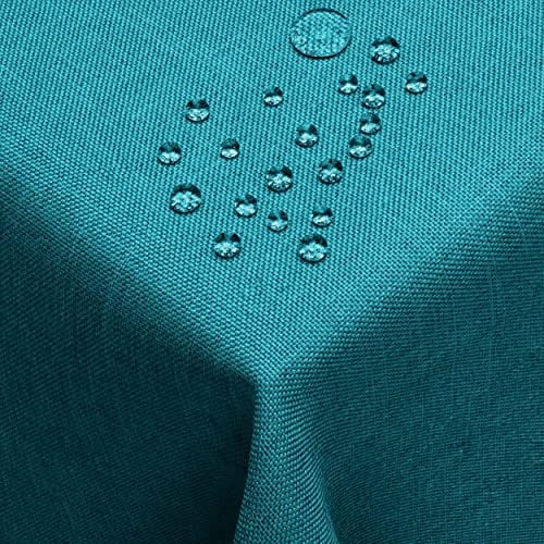 DecoHomeTextil Linen Look Tablecloth, Rectangular, 160 x 320 cm, Petrol Turquoise, Water-Repellent, Stain-Resistant, Washable, Lotus Effect, Non-Iron