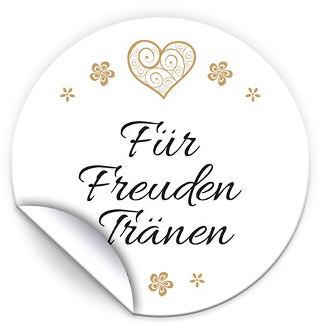 Junapack 100 Aufkleber Für Freudentränen Etiketten für Taschentücher, Gastgeschenke, Mitgebsel bei Hochzeit Taufe Kommunion Konfirmation Jubiläum Geburtstag (5 cm rund) Herz Gold