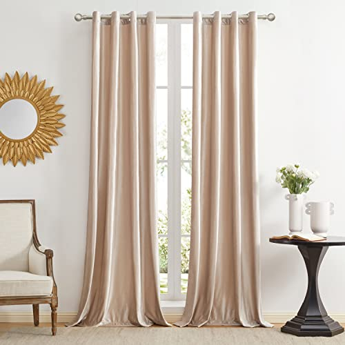 GIGIZAZA Dekorative Champagner Samt Fenster Vorhänge, 140 x 225 cm (Breite x Länge) Wohnzimmer Öse Tülle Blackout Vorhänge Thermisch isolierte Fenster Vorhänge für Schlafzimmer 2 Panels